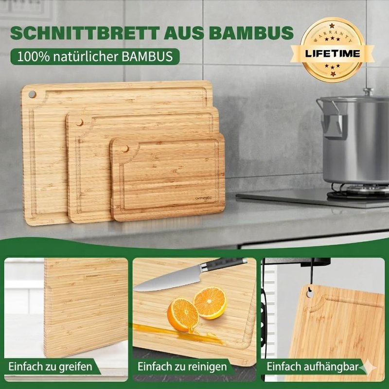 Skovtree Bamboo Cutting Boards, 12"L x 8"W Small Cutting Boards with Juice Groove and Handle, Kitchen Chopping Board for Meat, Vegetables, Fruits