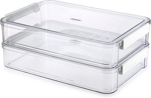 BTSKY Plastic Storage Containers - 2 Pack Portable Document Organizers with Lids | Stackable A4 File Boxes (Big, White)