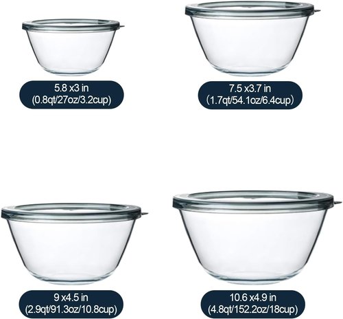 MCIRCO Glass Mixing Bowls Set - 4 BPA-Free Nesting Bowls for Meal Prep & Food Storage | 0.8-4.8 Qt