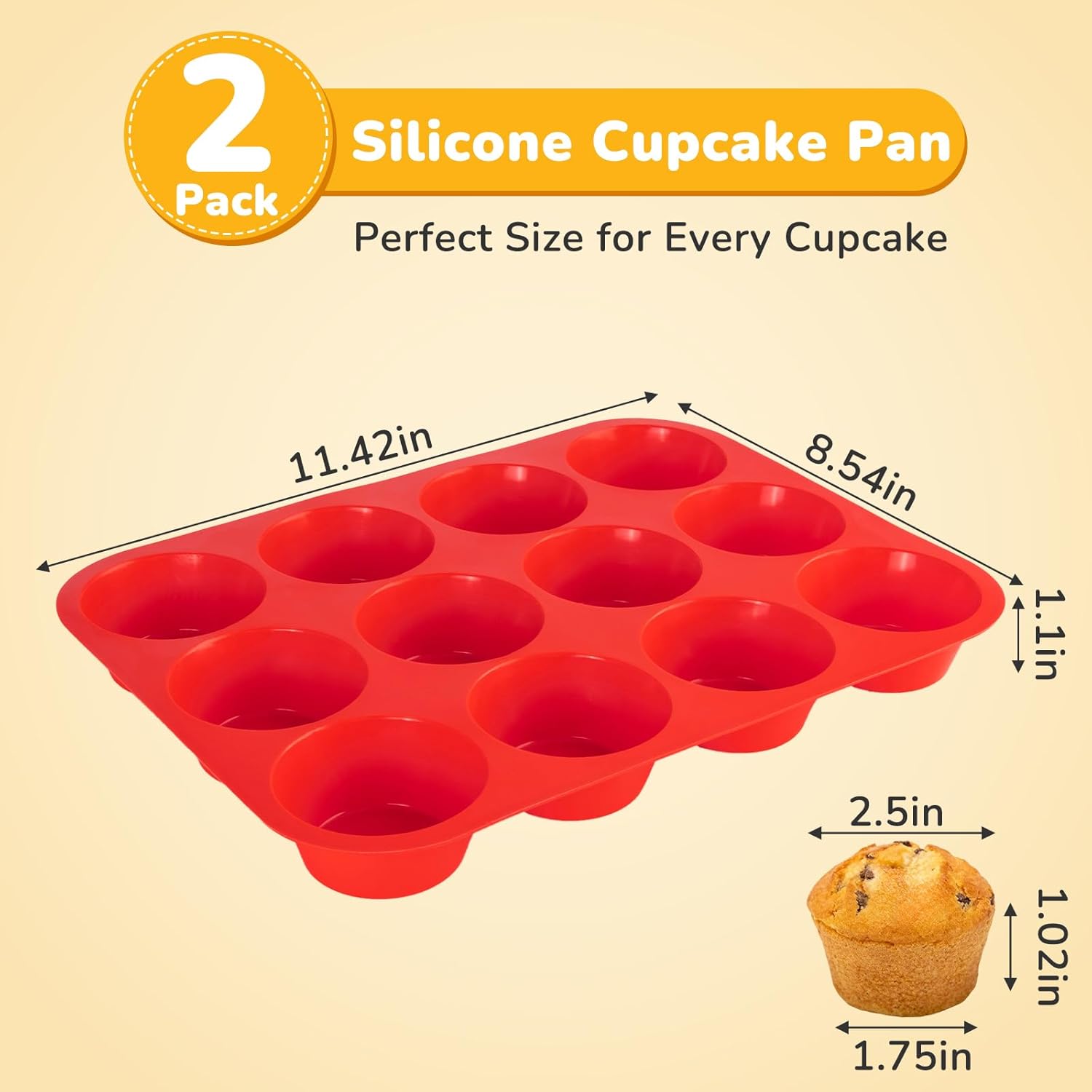 Skiennix Silicone Cupcake Pan - Nonstick 12-Cup Muffin Pans | Durable & Flexible, Easy to Clean, Red