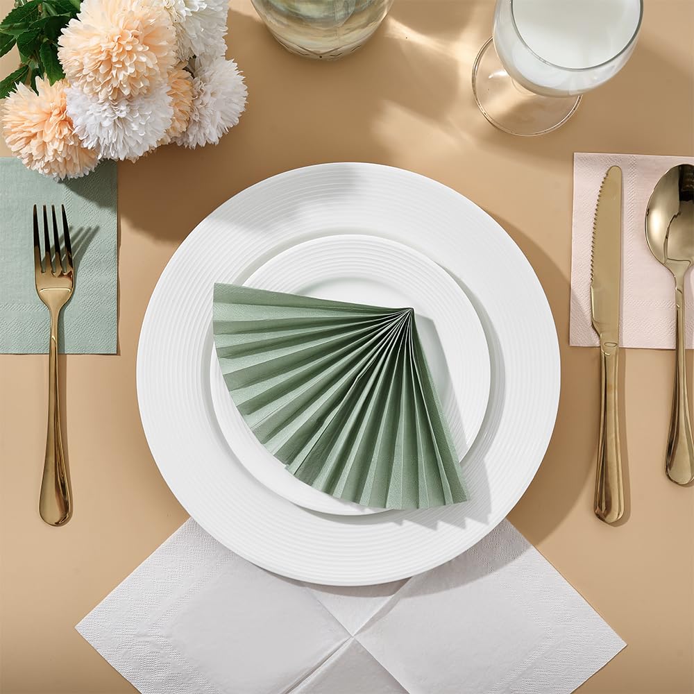 Tamone 100PCS 2-Ply Sage Green Napkins - Green Paper Napkins Disposable - Premium Quality Beverage Napkins Soft and Absorbent - Green Cocktail Napkins for Wedding Party Birthday（5x5inch）