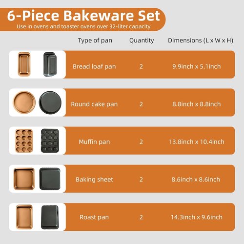 11-Piece Nonstick Baking Pans Set by [Brand Name] - Professional Carbon Steel Bakeware | Dishwasher Safe, Oven Safe to 450°F