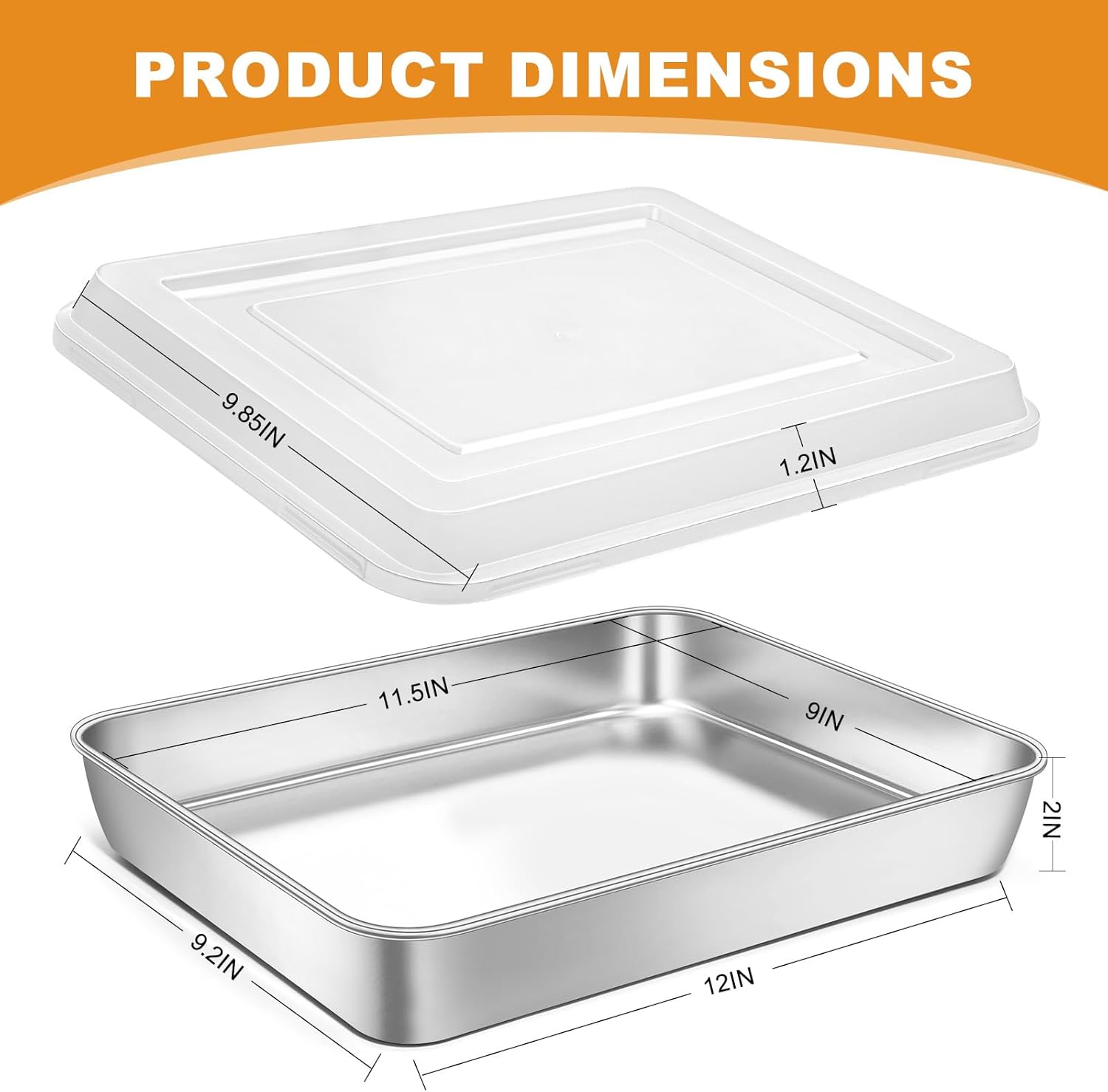 Regine Switzerland Stainless Steel Baking Pan - Deep Rectangle Cake Pan with Lid, 12⅓ x 9¾ x 2 Inch, Heavy Duty & Oven Safe (2 Pans + 2 Lids)