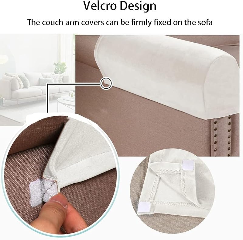 Stretch Polyester Sofa Armrest Covers - Beige, Pair of 2