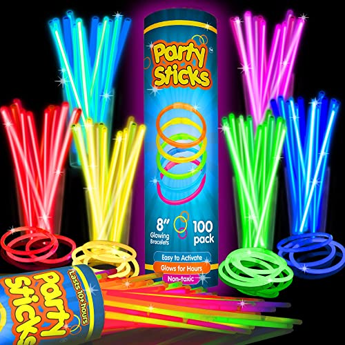 PartySticks Glow Sticks Party Supplies 100pk - 8 Inch in the Dark