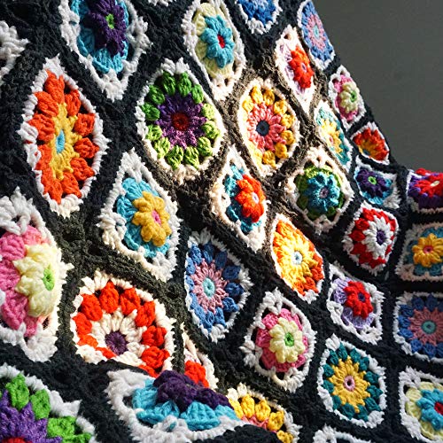CZQLWW Handmade Crochet Throw Blanket 47x31 in Black – Boho Granny Style