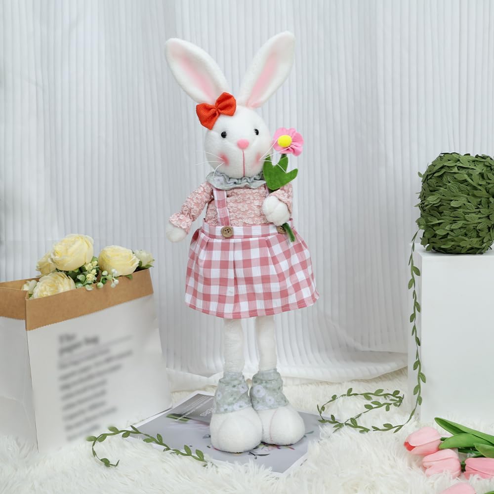 Skiennix Easter Bunny Decoration - Stretch Legs Figurine for Home & Office | Pink Spring Decor