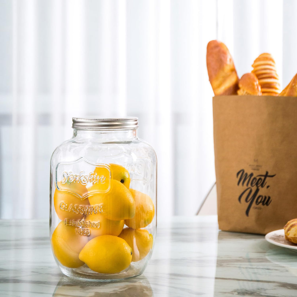 Diamond Star 1 Gallons Mason Jar with Brushed Tin Lid, Large Glass Wide Mouth Canning Food Storage Containers for Kitchen Canning Cereal, Pasta, Sugar, Beans, Spice, Preserves, Dog Treat