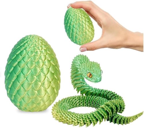 3D Printed Luminous Green Dragon Egg - Articulated Crystal Dragon Home Office Décor