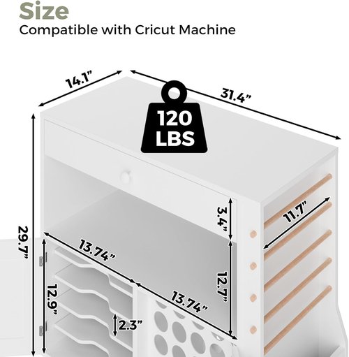 Kikihouse Craft Organizer Cart - Storage Solution for Cricut Machines with 30 Vinyl Roll Holder | Versatile Workstation