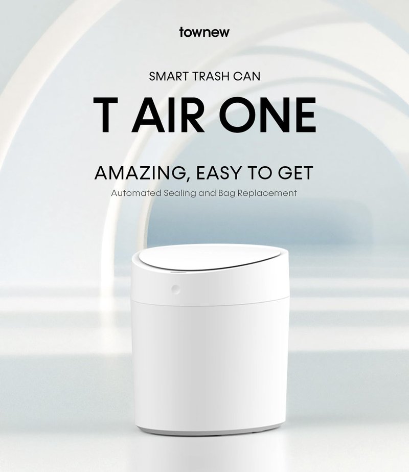 TOWNEW T AIR ONE Smart Trash Can, 2.6 Gallon Automatic Garbage Can with Self-Sealing and Self-Changing, Motion Sense Activated Rechargeable Trashcan for Living Room Bedroom Workshop Kitchen, White
