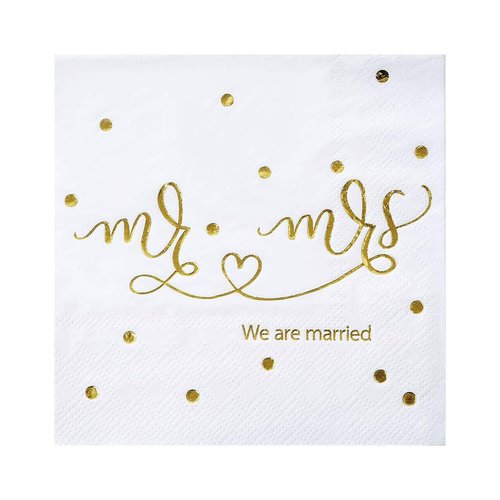 Gexolenu Mr & Mrs Wedding Cocktail Napkins Gold Foil, Dessert Disposable Beverage Paper Napkins for Wedding Shower Party Decorations and table decorations Supplies, 100 pcs