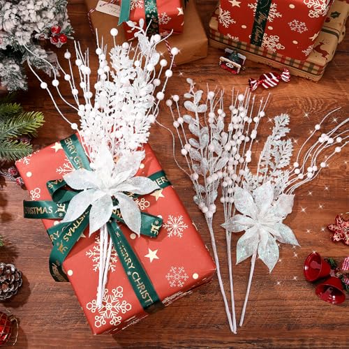 White Christmas Tree Picks and Sprays - 36 Pack, 17 Inch Glitter Berry Branches