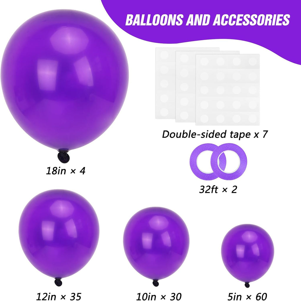 RUBFAC Dark Purple Balloons - 129-Piece Latex Balloon Garland Kit | 5-12 Inch for Weddings & Parties