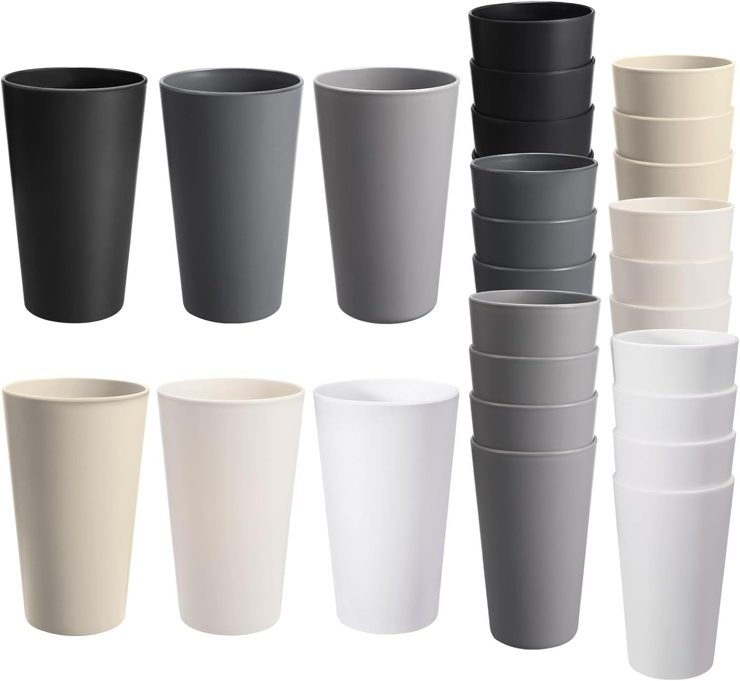 Skiennix 24 Pcs Unbreakable Plastic Cups Set - 20 Oz Reusable Stackable Tumblers | BPA-Free, Dishwasher Safe