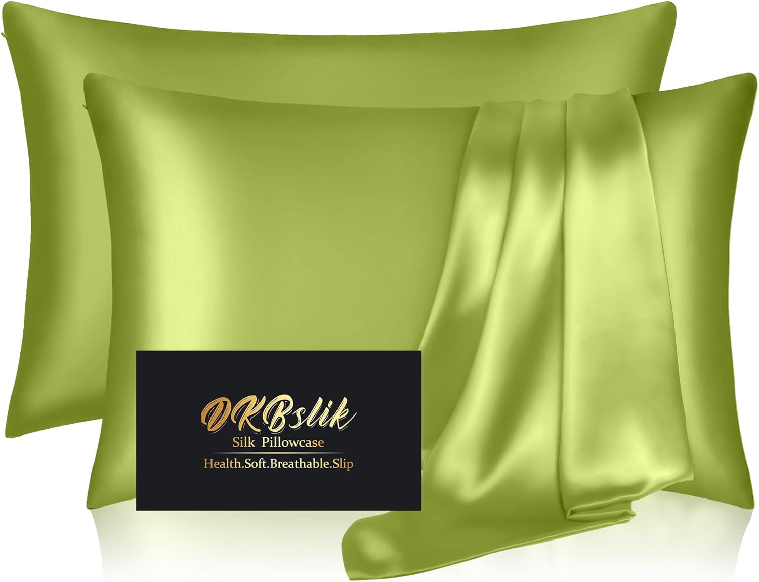 Mulberry Silk Pillowcases by Skiennix - Smooth, Anti-Acne Standard Set of 2 | Olive Green with Zipper