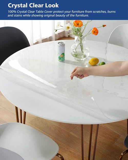 46 Inch Round Clear Dining Room Table Cover Easy Clean Waterproof Plastic Vinyl Table Cloth Protector Wood Furniture Surface Protection Heat Resistant Desk Pad Mat for Coffee End Side Table