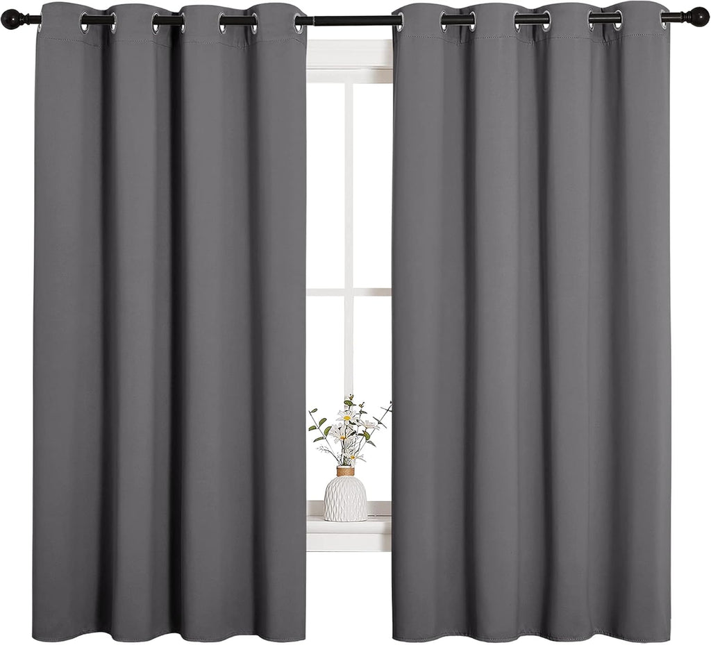 NICETOWN Grey Blackout Curtain Panels - Thermal Insulated Grommet Top Draperies | 2 Panels, 55x68 Inch