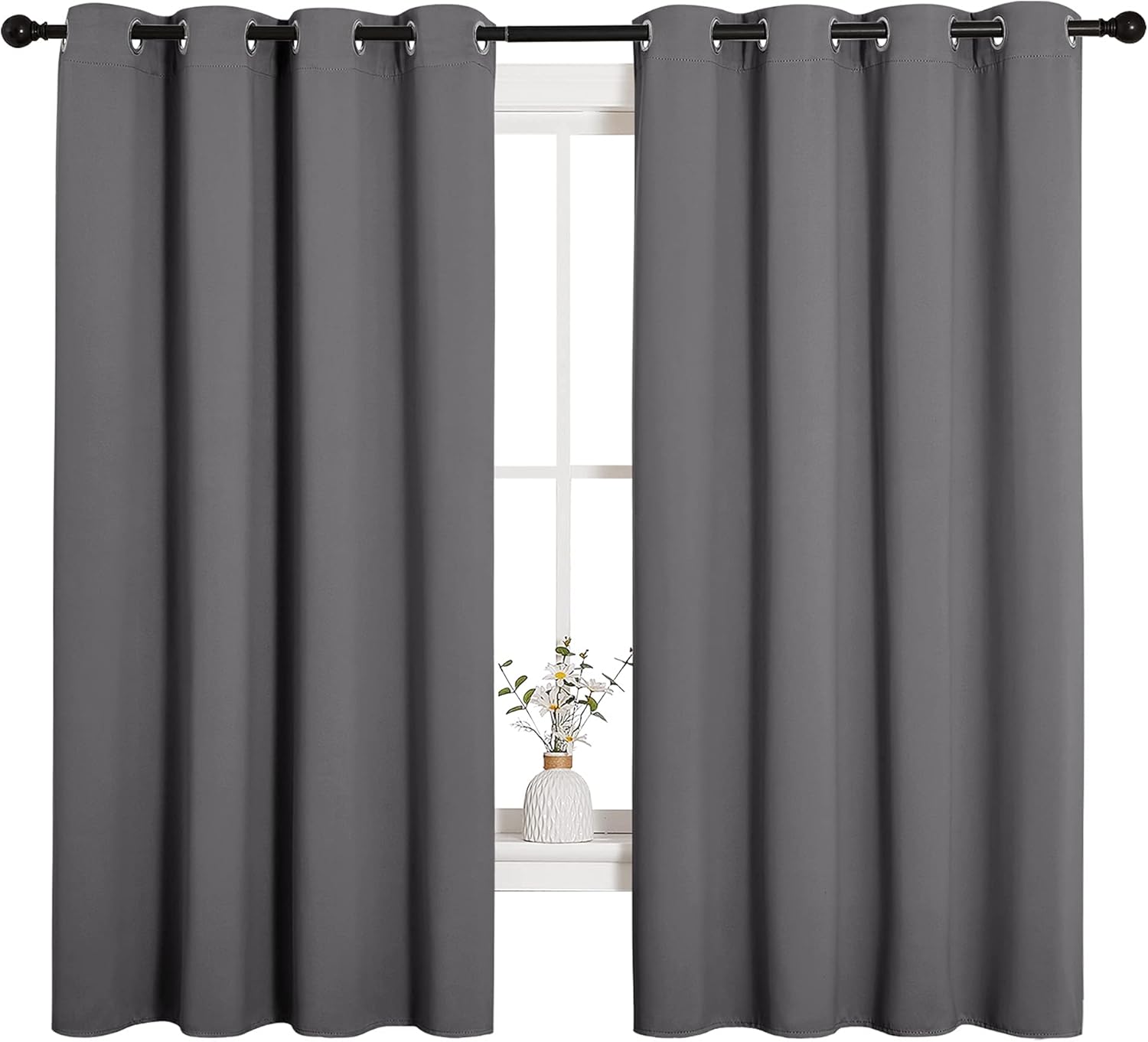 NICETOWN Grey Blackout Curtain Panels - Thermal Insulated Grommet Top Draperies | 2 Panels, 55x68 Inch