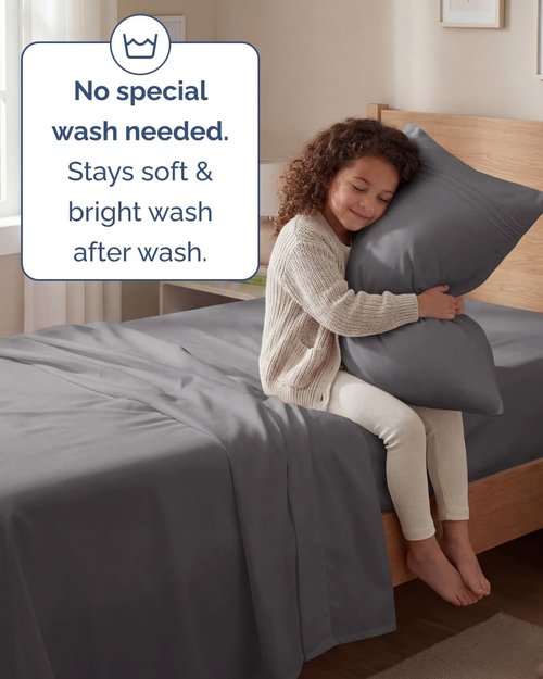 Comfy Twin Size 3-Piece Sheet Set by [Brand Name] - Breathable, Cooling & Ultra-Soft Bedding - Deep Pockets, Wrinkle-Free, Dark Grey