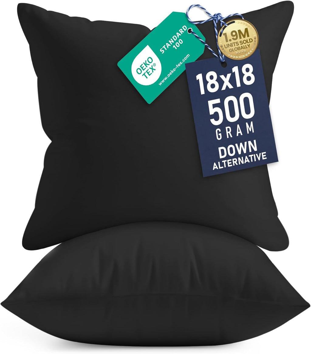 Utopia Bedding 18x18 Pillow Inserts - Set of 2 Black Decorative Throw Pillows for Sofa & Couch - Soft & Fluffy Cushions