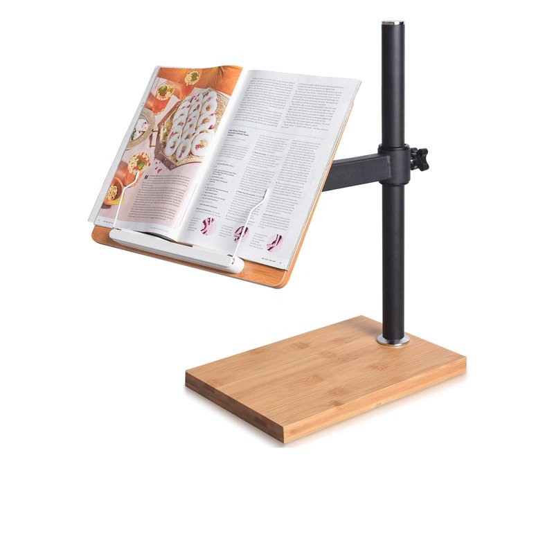 Extral Large Size Book Stand Height Adjustable, wishacc Upright Bamboo Wood Book Stand Cookbook Holder for Reading Hands Free