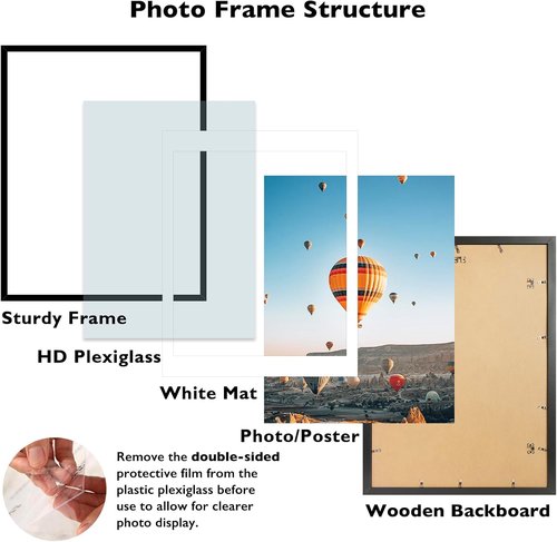 JCJMY 18x24 Picture Frame - Display 16x20 Photos with Mat or 18x24 Without Mat | Black Wall Hanging Frame