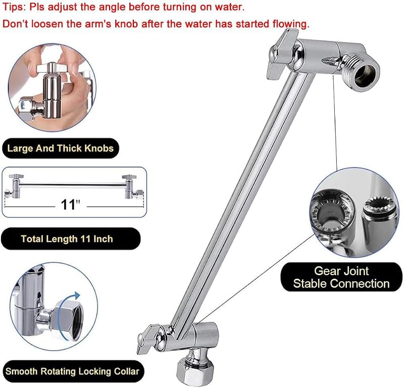 8-Inch High Pressure Rainfall Shower Head with 11-Inch Adjustable Arm