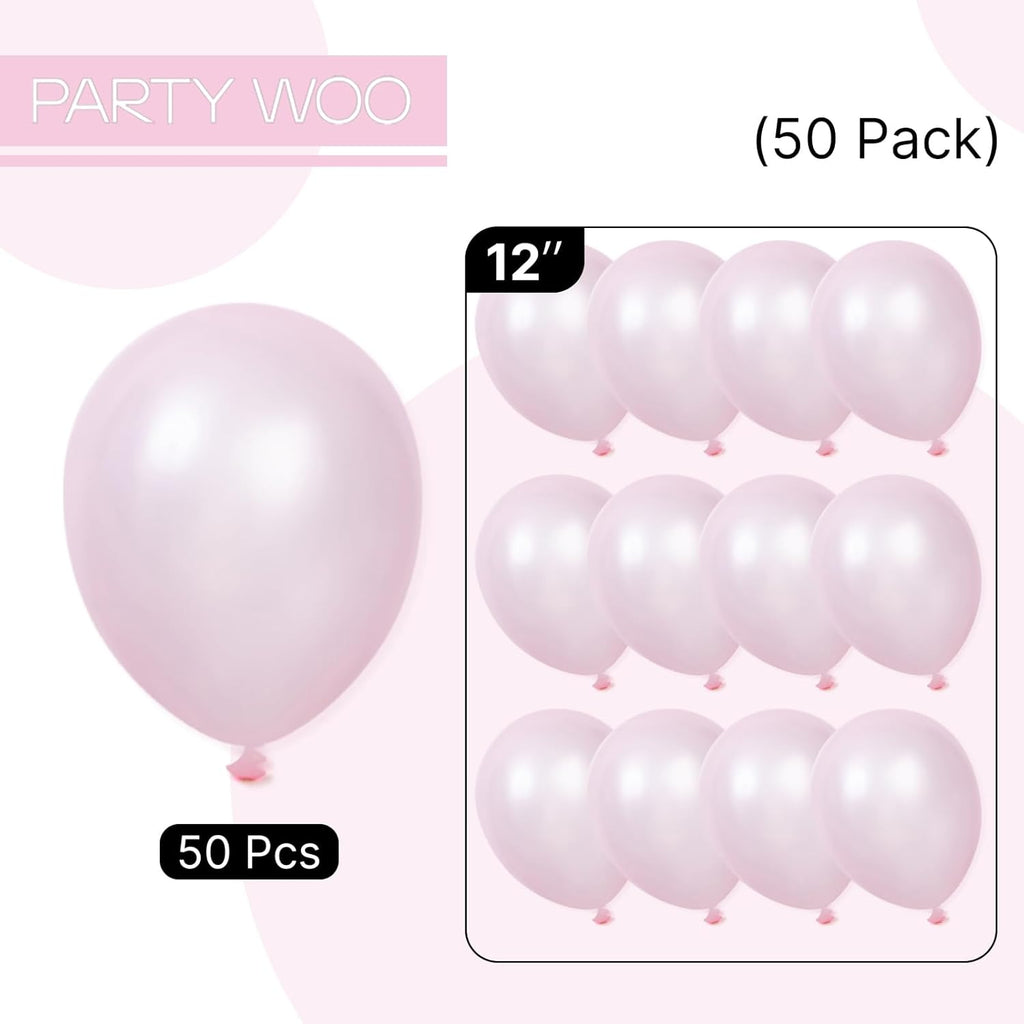 PartyWoo Light Pink Balloons - 50 Pcs 12-Inch Pearl Pastel Latex for Baby Shower & Birthday Parties