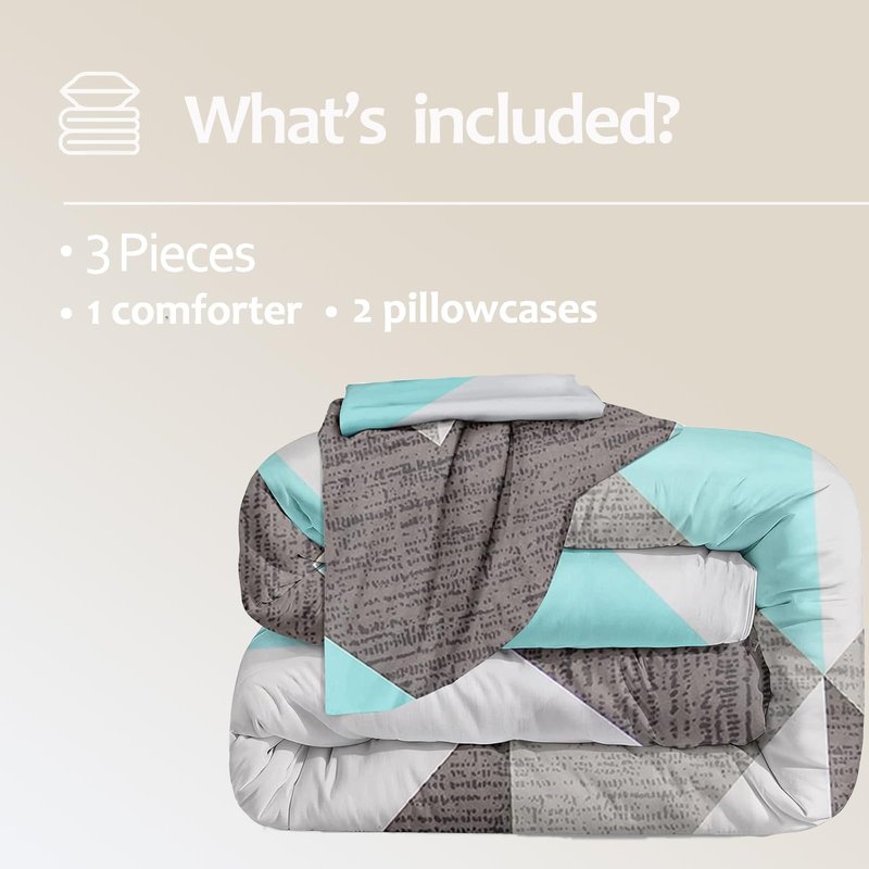 Bedbay Teal Comforter Set King Size Gray and Turquoise Bedding Set Modern Geometric Chevron Duvet Insert 3 Pcs Western Bedding Comforter Set Soft Lightweight Down Alternative Bed Set for All Season