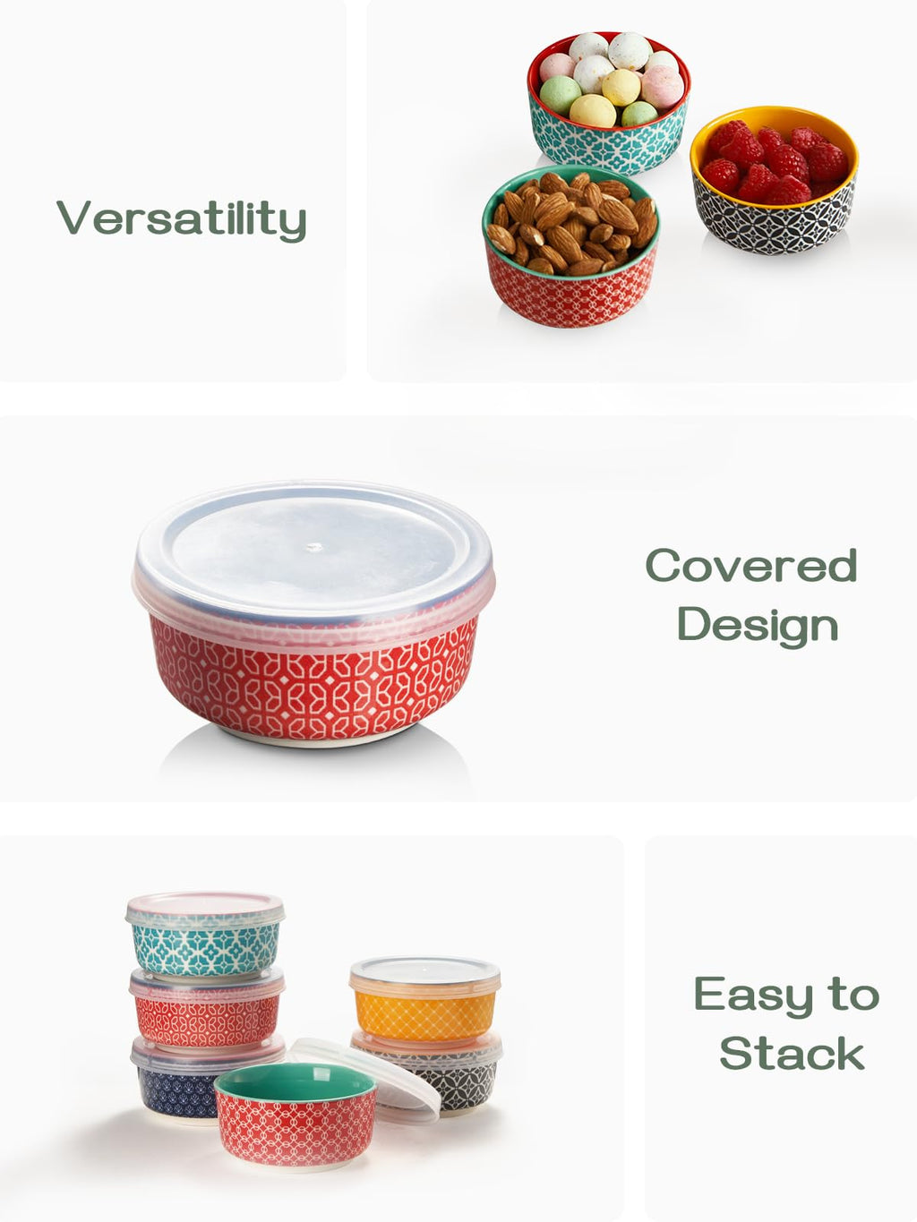 DOWAN Bundle-Cereal Bowls and Dipping Bowls with Lids