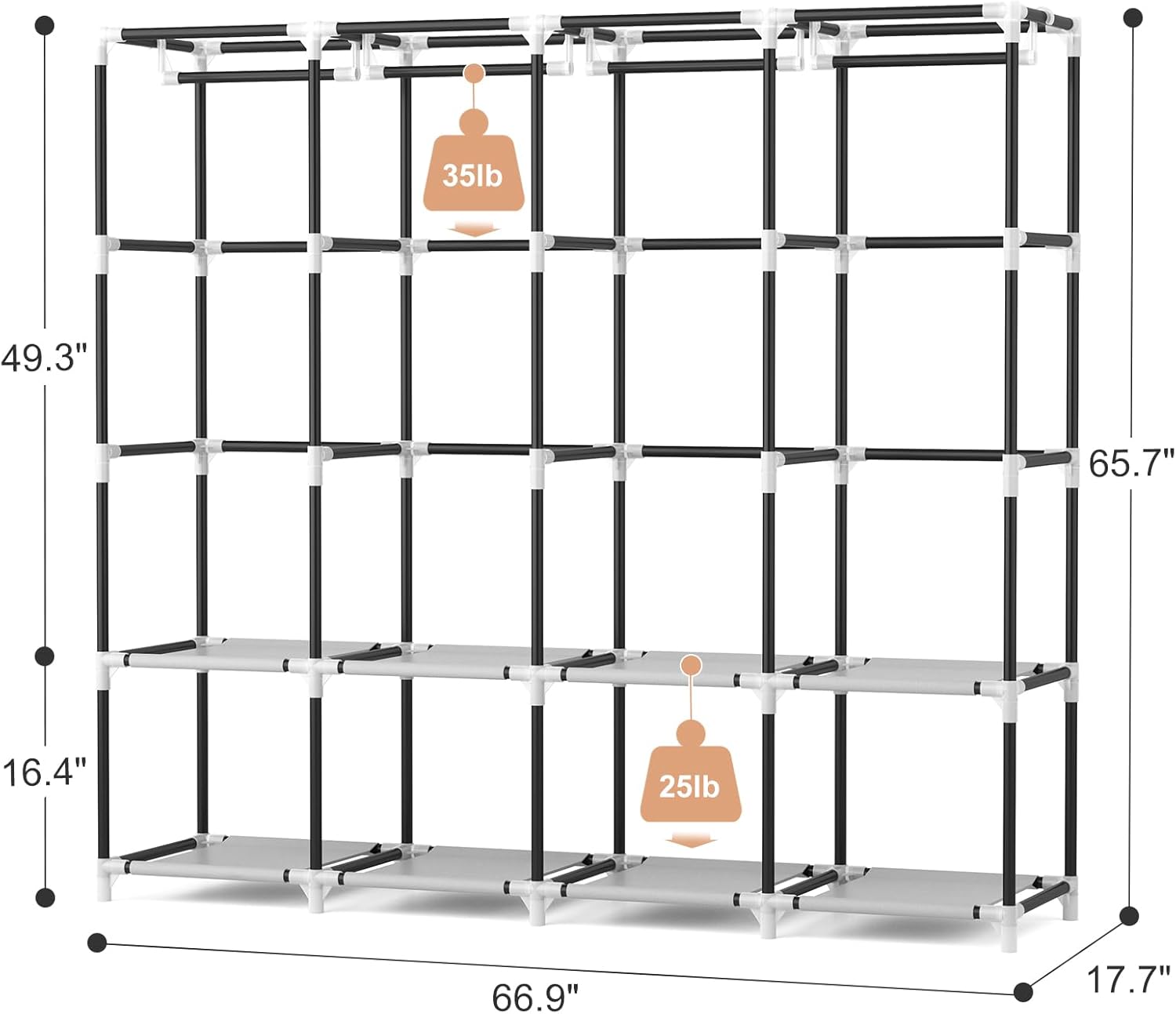 VTRIN Portable Closet - 67-Inch Wide Wardrobe with Cover, 4 Shelves & Hanging Rods - Sturdy Black Design