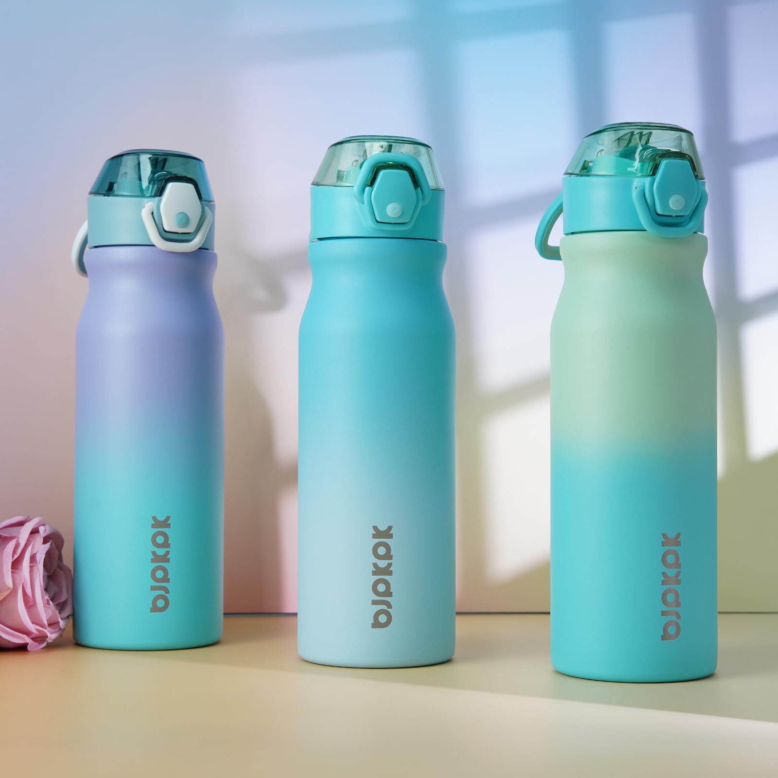 BJPKPK Insulated Water Bottle 25oz Stainless Steel Water Bottles with Straw and Carry Handle Double Wall Metal Thermal Flask,Sea Salt