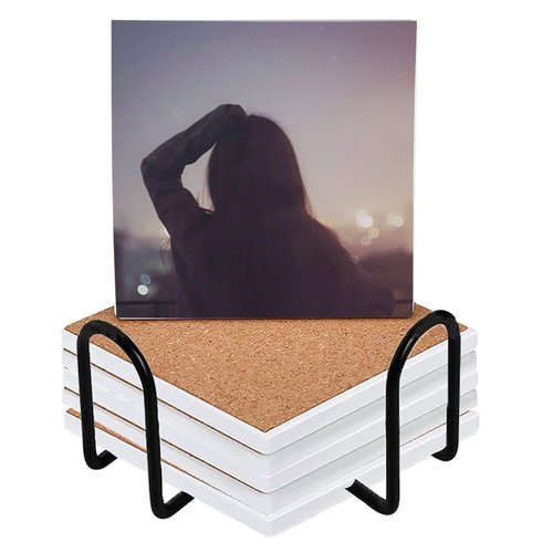 4Pcs Square Blank Ceramic Coaster DIY Coasters 4-Inch Crafts Tiles Coasters with Cork Backing Pads for Painting, DIY Crafts, Decorate Your Own Coaster DIY Project, White