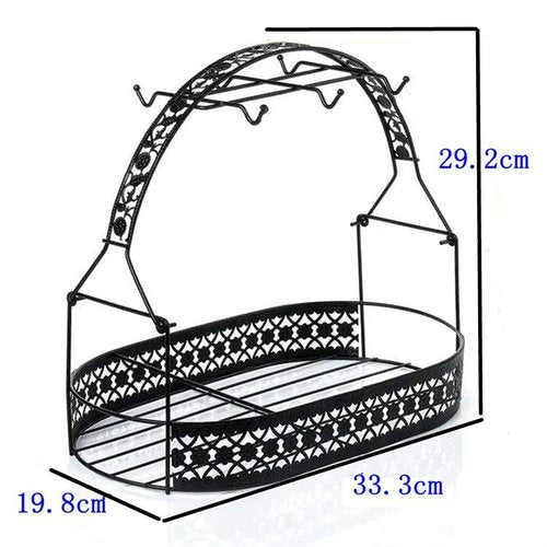 Piscepio Coffee Cup Holder Stand - Wrought Iron Mug Rack and Dishes Organizer - Drainer Storage Drying Rack for Counter, Cabinet, Table, Kitchen, Restaurant, Office (Black B)