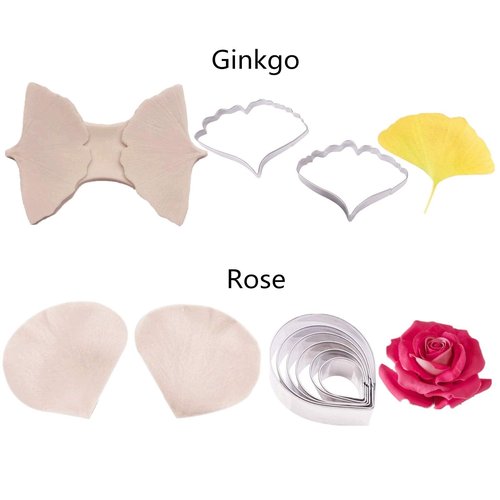 16set Gum Paste Flower Tools Kit- 8set Flower Silicone Mold and 8set Stainless Steel Fondnat Cutter Gumpaste Cookie Cutter Sugarcraft Making tools for Wedding,Birthday Cake Decorating