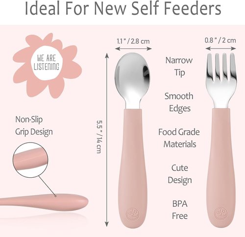 CoixFoam Toddler Utensils Set - 8-Piece Safe Silverware with Silicone Handles | Dishwasher Safe, Perfect for Self-Feeding