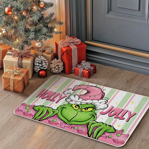 Pycat Holly Christmas Cartoon Character Kitchen Rugs Set of 2