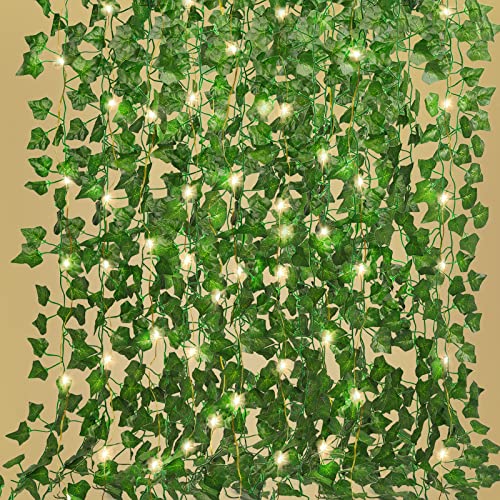 Artificial Ivy Vines with 100 LED String Lights - 12 Pack Fake Garland