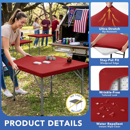 Enjoyidea Red 36x36 Inch Card Table Covers 2-Pack Fitted Elastic Spandex
