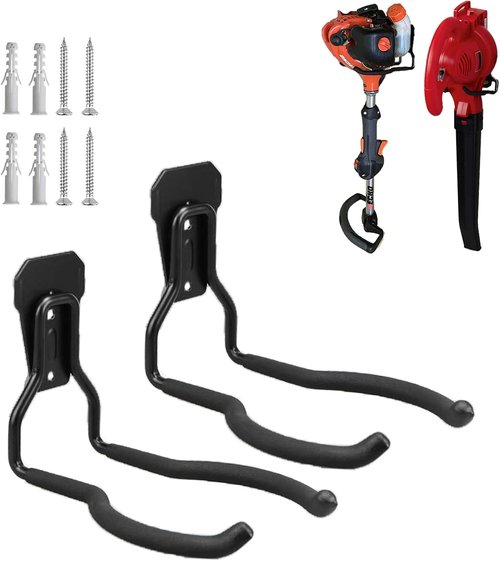 Garden Power Tool Hanger - Garage Wall Hooks for Weedeater & String Trimmer Storage | Black, 2 Pcs