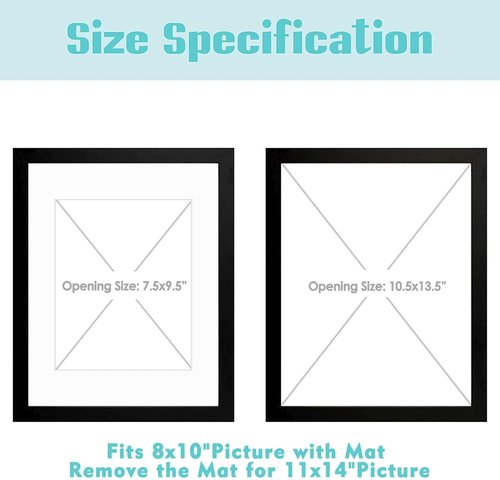 Frametory 11x14 Picture Frame - High Definition Glass with Mat for 8x10 Photo | Black, 1 Pack