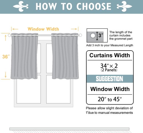 ChrisDowa Small Window Curtains - Grommet Thermal Insulated Room Darkening Panels, Aqua, 34 x 36 Inch