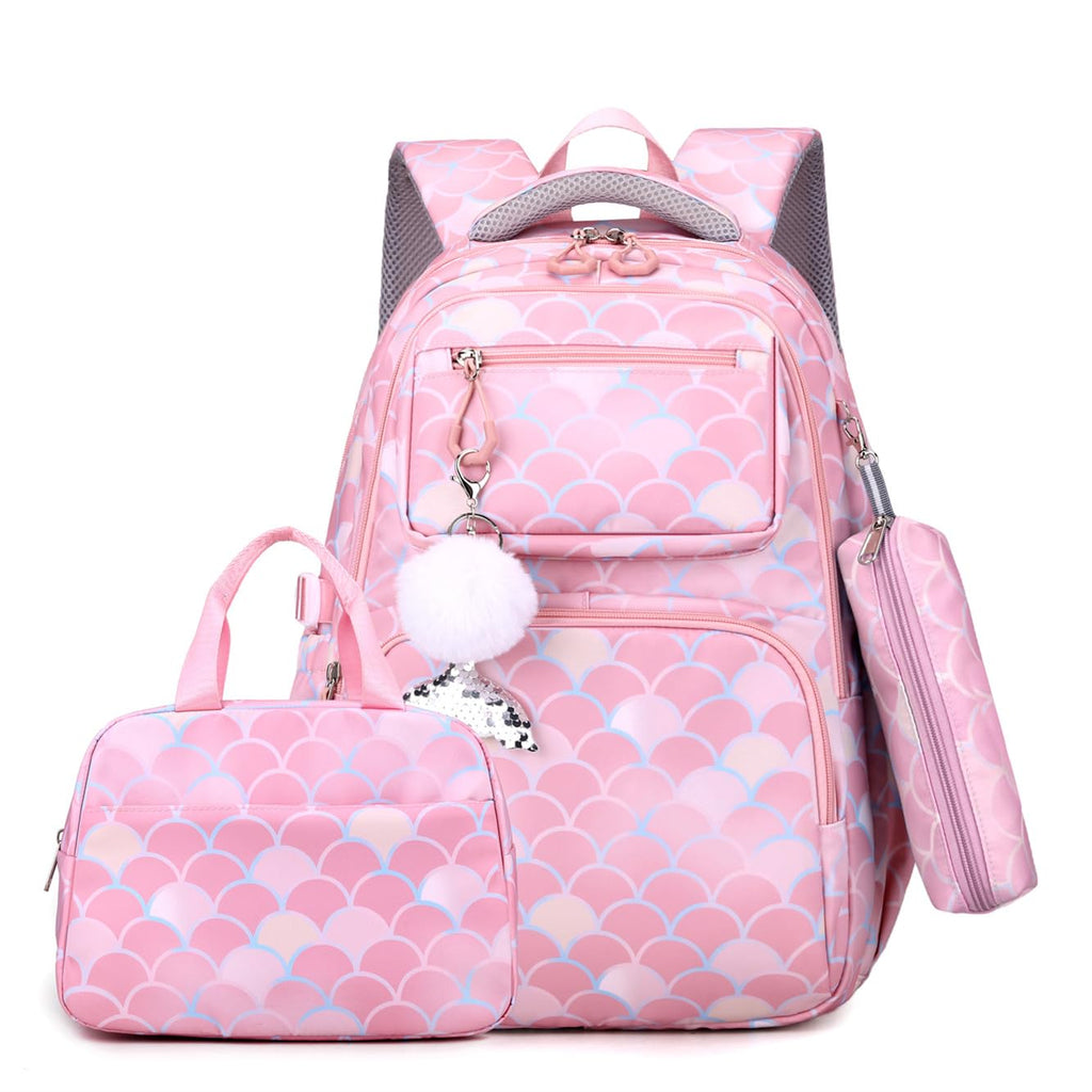 EKUIZAI 3PCS Mermaid Backpack for Girls Fish Scale Print Primary Bookbags set Girls Backpack with Lunch Box
