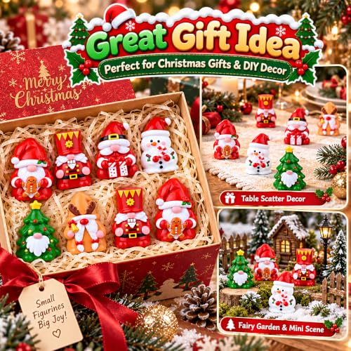 Prdingfy 48 Pcs Mini Christmas Gnomes Figurines - Green Variation for Table Decor