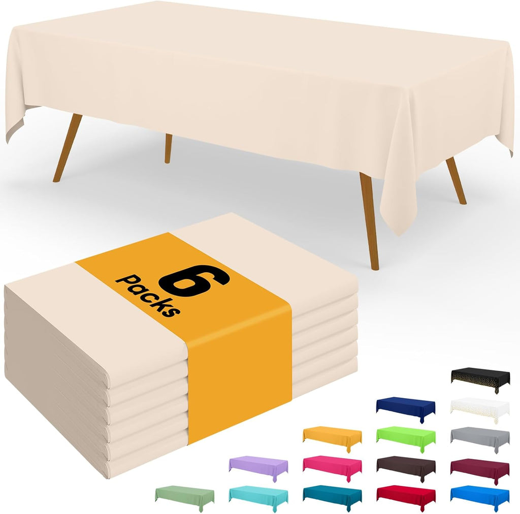 Smiry Disposable Table Cloth - Waterproof 54 x 108 Inch Rectangle Table Cover | Sturdy Ivory 6 Pack for Parties