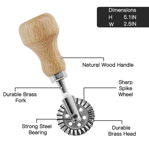 MASTER FENG Ravioli Stamp Maker Cutter with Roller Wheel Set, Mold with Wooden Handle and Fluted Edge, Pasta Press Kitchen Attachment (MF-1246)