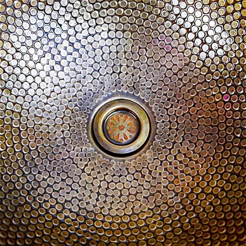 14-Inch Hand Hammered Brushed Brass Bathroom Sink, Dual Mount Round Basin