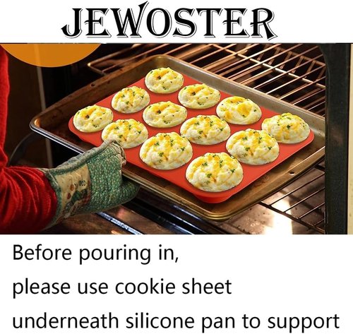 JEWOSTER Silicone Muffin Pan - 12-Cup Nonstick Baking Molds, BPA Free | 2-Pack for Muffins & Cupcakes