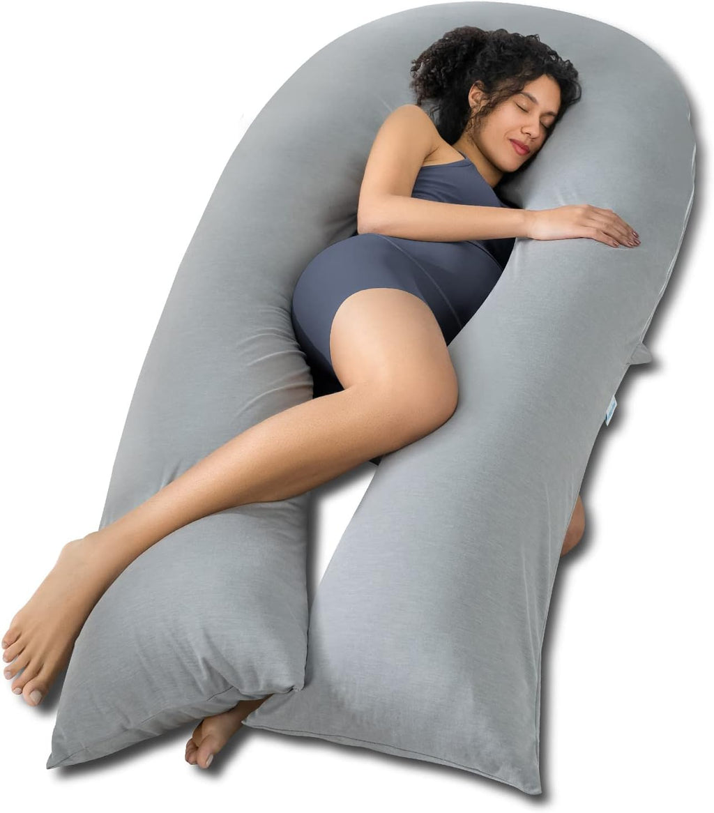 Queen Rose Extra Long U-Shaped Body Pillow - Cooling Pregnancy Pillow for Full Body Support, 65 Inch, Grey